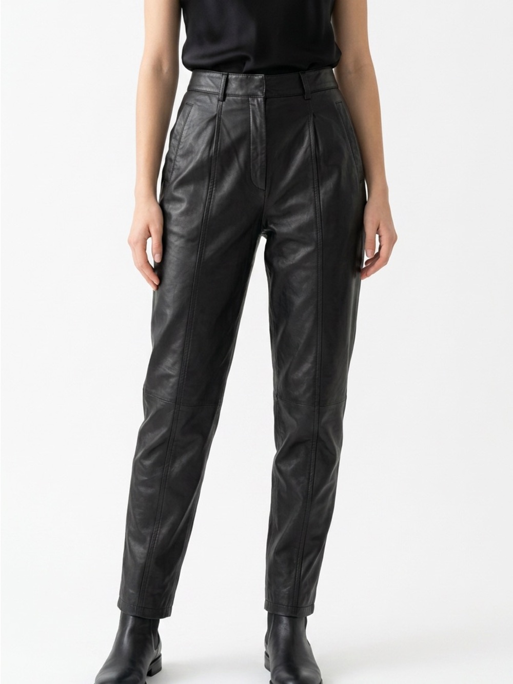 VINTAGE |•TOFFS•| Pleated Super High Waist Tapered Leg Harley Patch Leather Pant